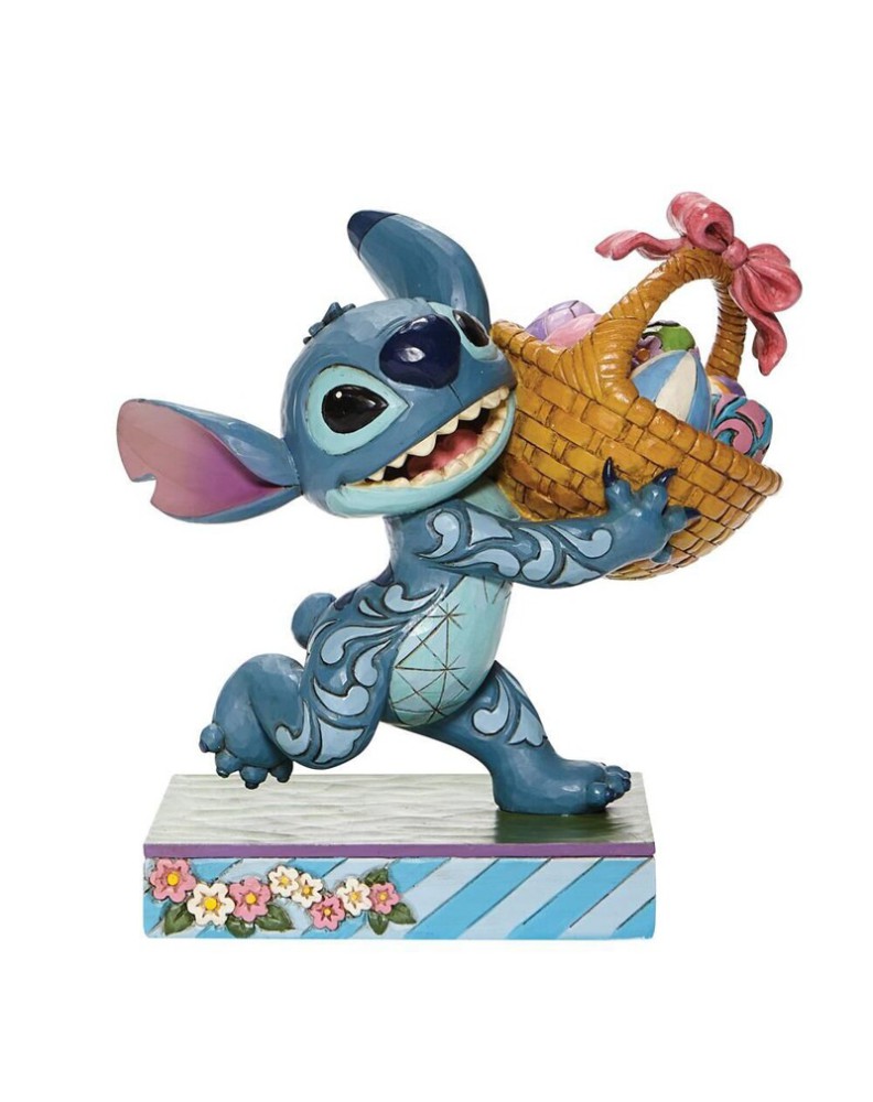 FIGURA DECORATIVA STITCH CORRIENDO CON CESTA PASCUA 13,5 cm