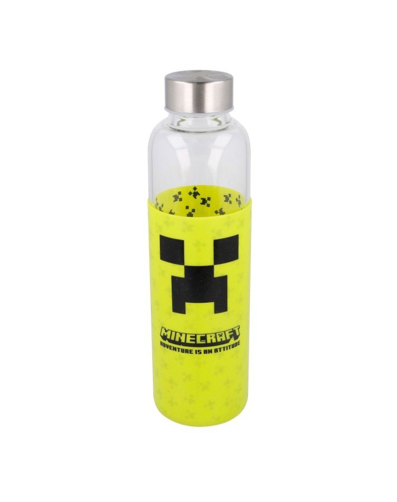 BOTELLA DE CRISTAL CON FUNDA DE SILICONA 585 ML MINECRAFT