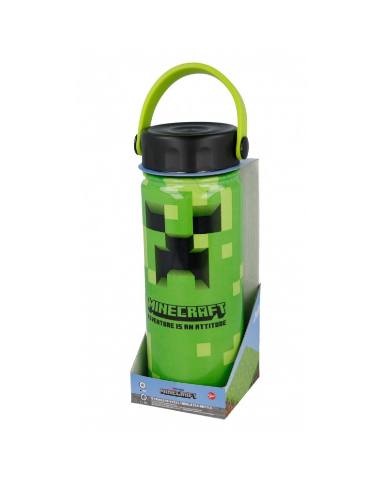 BOTELLA ACERO INOXIDABLE TERMO CON ASA 530 ML MINECRAFT