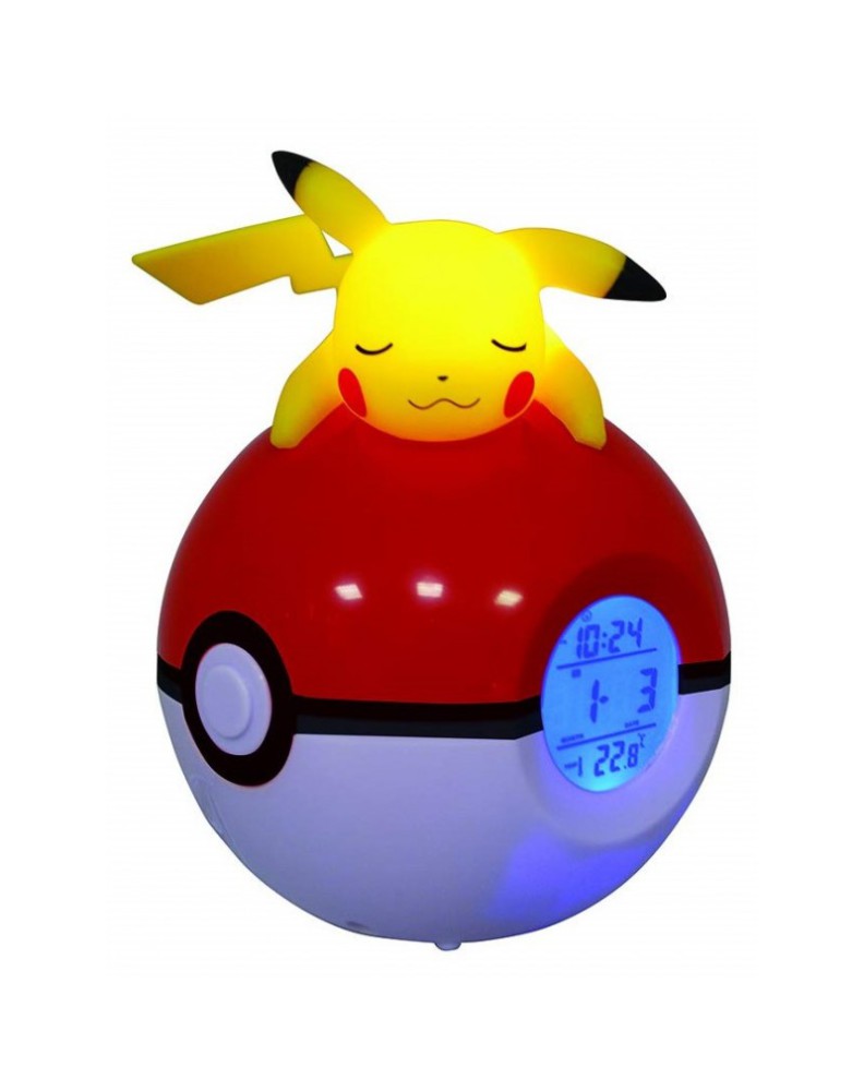 PIKACHU DURMIENDO EN POKEBALL RELOJ DESPERTADOR LAMPARA LED POKEMON