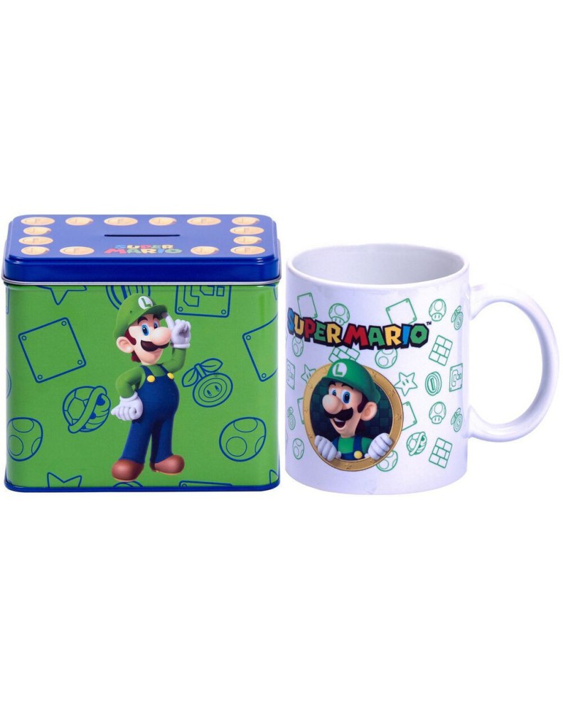 SET MUG + HUCHA LUIGI SUPER MARIO BROS NINTENDO