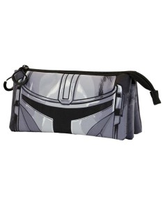 THE MANDALORIAN GREY FAN TRIPLE PENCIL CASE THE MANDALORIAN HELMET - 23cm x 11cm