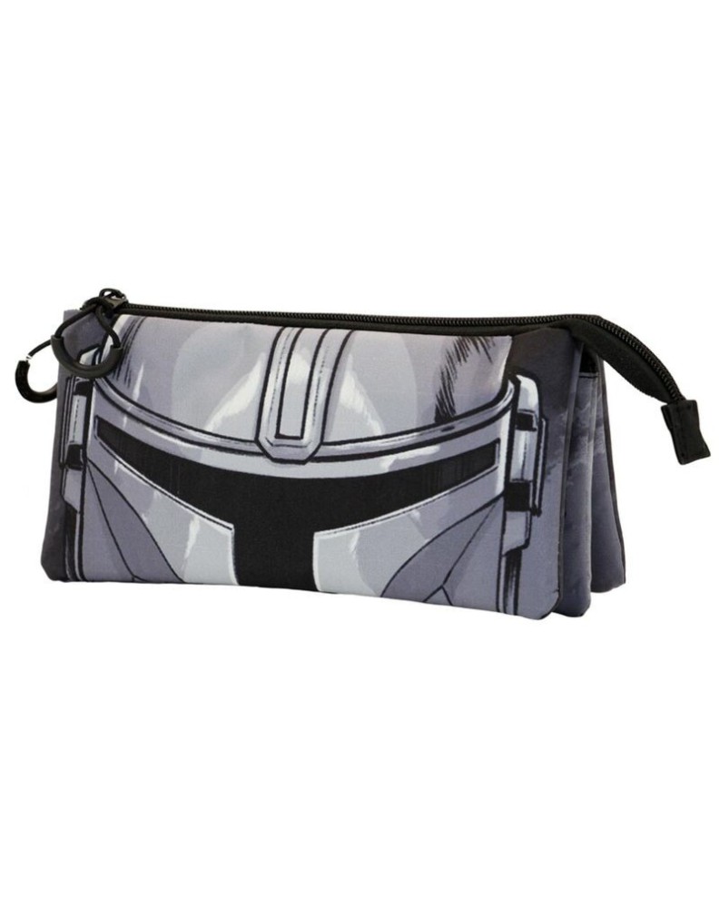 THE MANDALORIAN GREY FAN TRIPLE PENCIL CASE THE MANDALORIAN HELMET - 23cm x 11cm