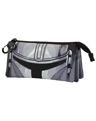THE MANDALORIAN GREY FAN TRIPLE PENCIL CASE THE MANDALORIAN HELMET - 23cm x 11cm