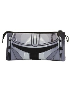 THE MANDALORIAN GREY FAN TRIPLE PENCIL CASE THE MANDALORIAN HELMET - 23cm x 11cm