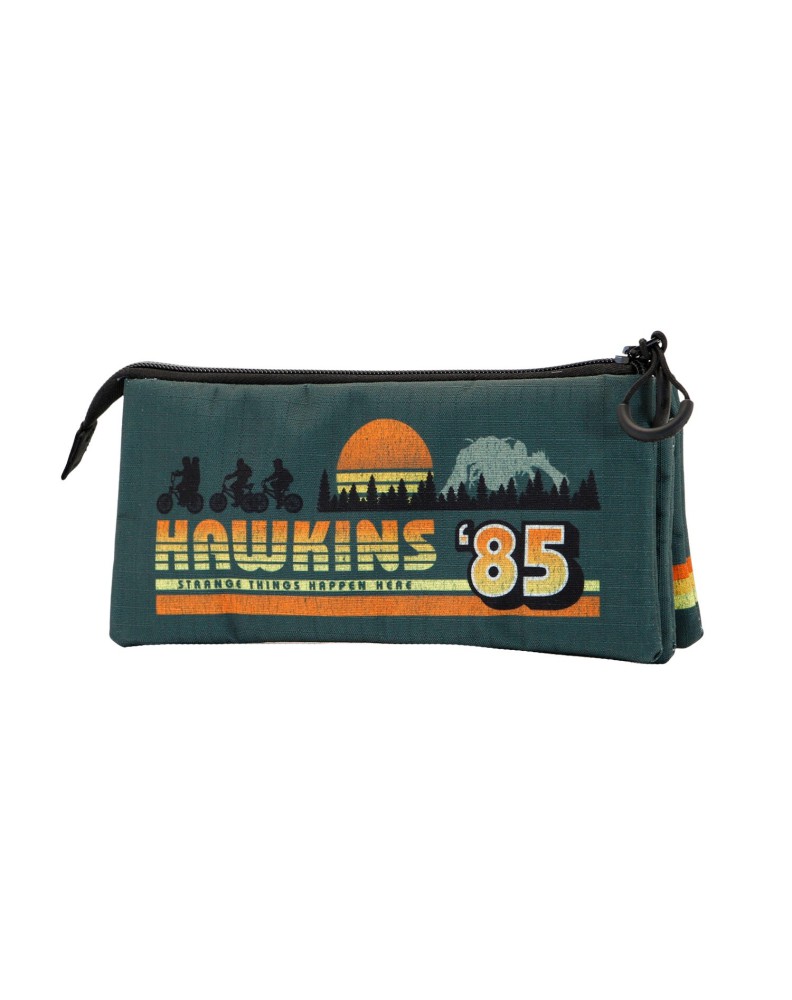 STRANGER THINGS GREEN TRIPLE HS PENCIL CASE STRANGER THINGS HAWKINS 85 - 23cm x 