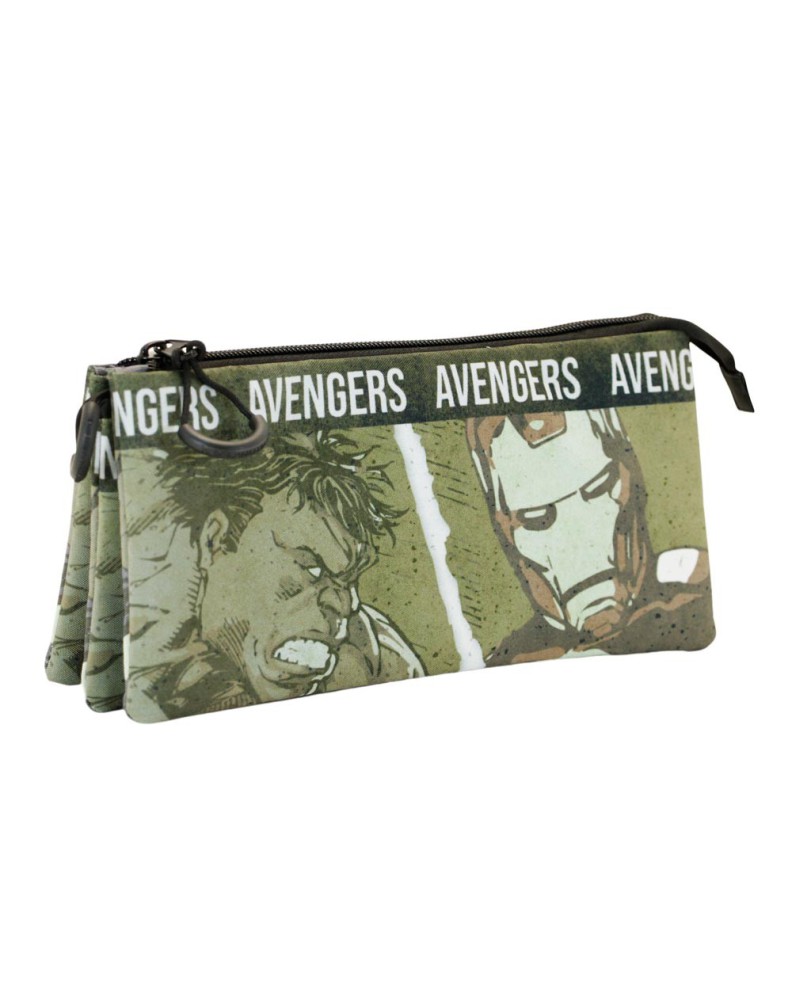 LOS VENGADORES VERDE MILITAR ESTUCHE PORTATODO TRIPLE FAN LOS VENGADORES SHOUT -