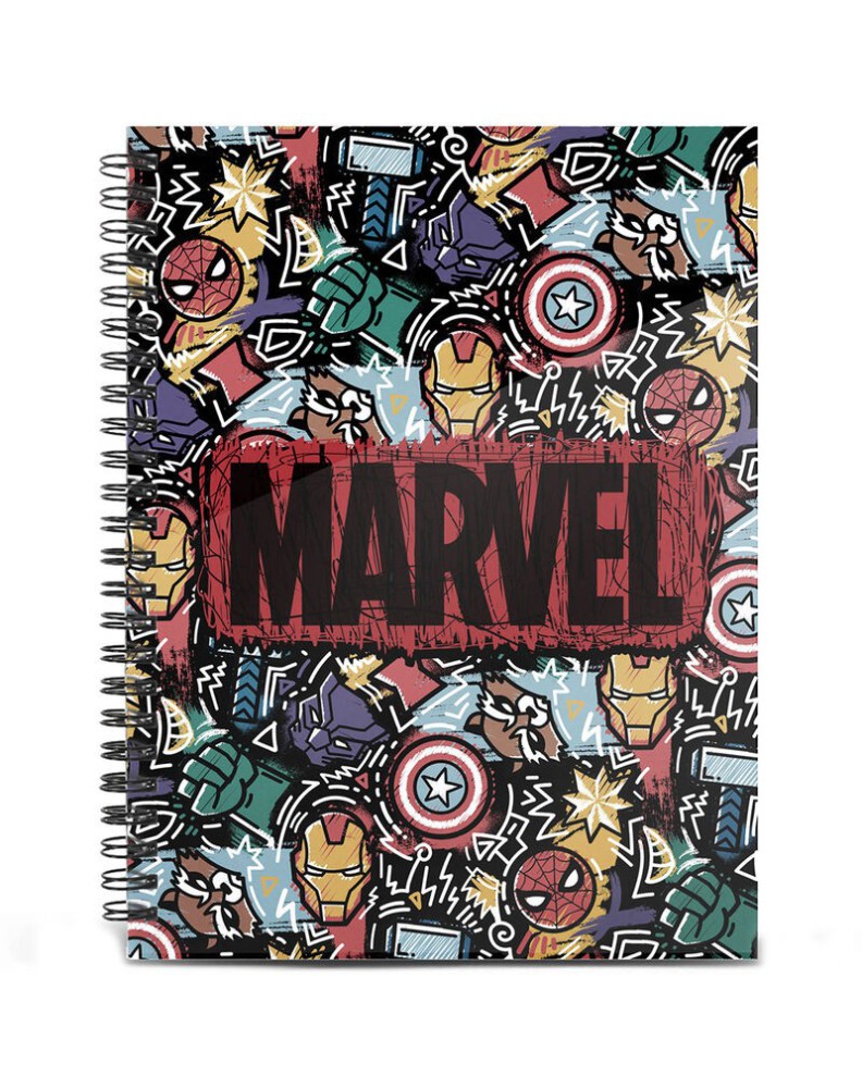 THE AVENGERS BLACK A4 NOTEBOOK GRID PAPER THE AVENGERS FUN - 23.4cm x 29.7cm x 1