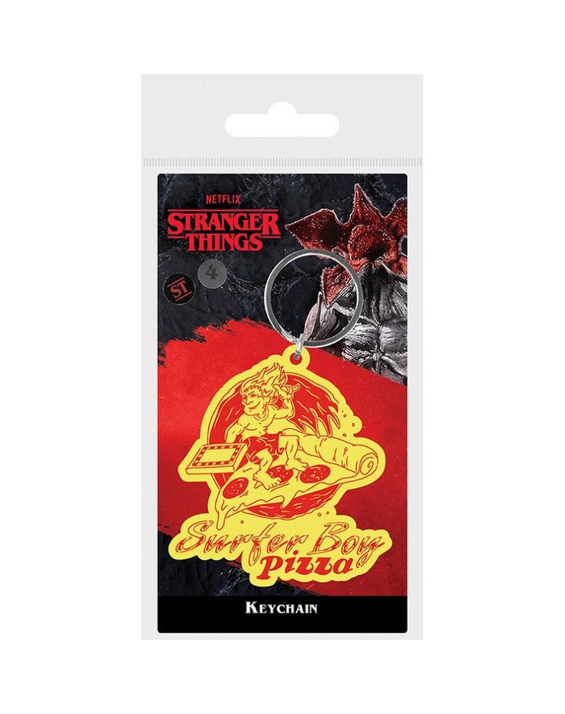 STRANGER THINGS 4 SURFER BOY PIZZA RUBBER KEYCHAIN