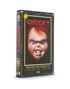 CHUCKY SET PAPELERIA VHS (LIBRETA, CHAPAS Y BOLIGRAFO) CHUCKY