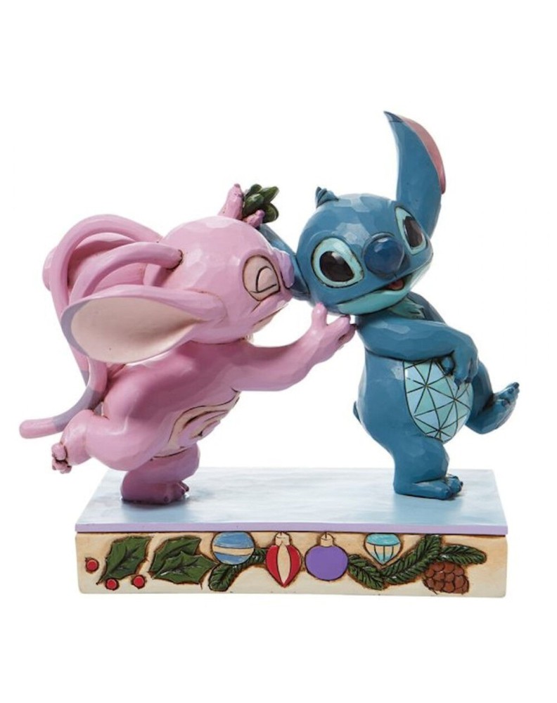 FIGURA DECORATIVA STITCH Y ANGEL CON MUÉRDAGO