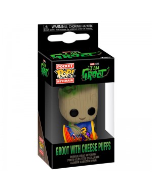 LLAVERO POCKET POP MARVEL I AM GROOT - GROOT WITH CHEESE PUFFS
