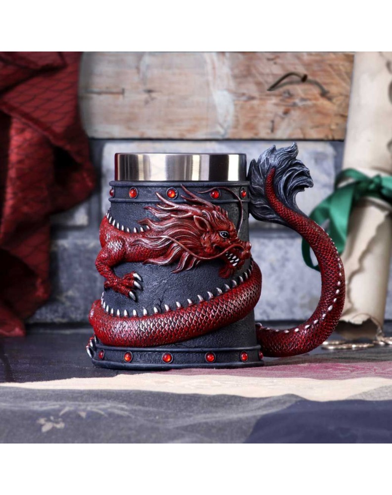 DRAGON COIL TANKARD RED 16CM