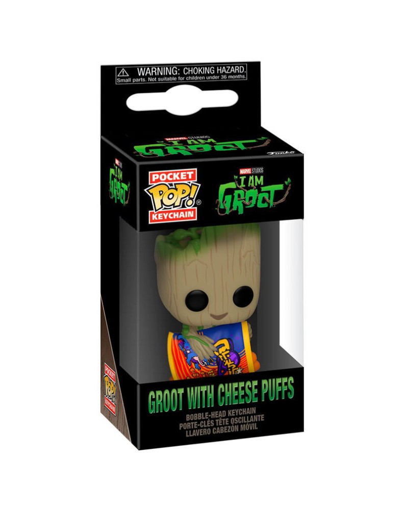 LLAVERO POCKET POP MARVEL I AM GROOT - GROOT WITH CHEESE PUFFS