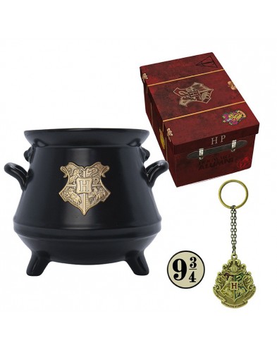 PACK DE REGALO HARRY POTTER - TAZA 3D + LLAVERO 3D + PIN MALETA DE HOGWARTS