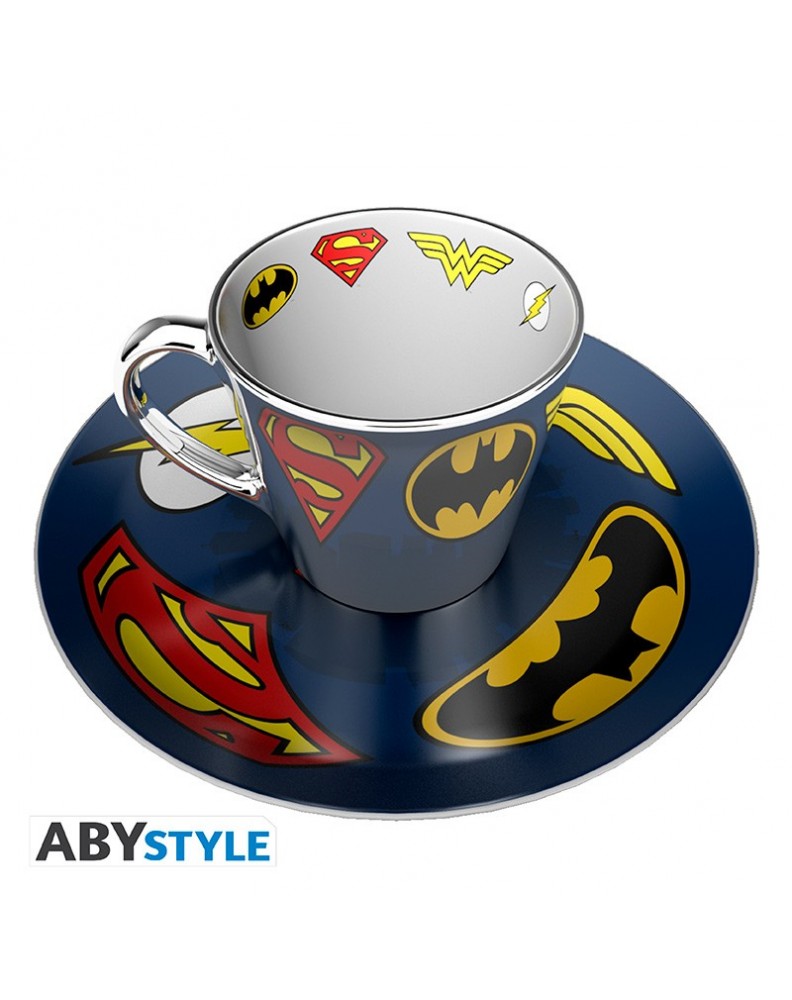 DC COMICS - CONJUNTO DE TAZA Y PLATO CON ESPEJO - LOGOTIPO