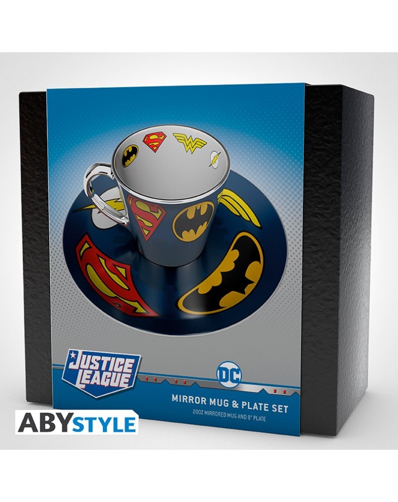 DC COMICS - MIRROR MUG & PLATE SET - LOGO