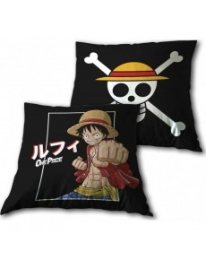 CUSHION 35*35CM ONE PIECE BLACK WITH LUFFY LOGOY