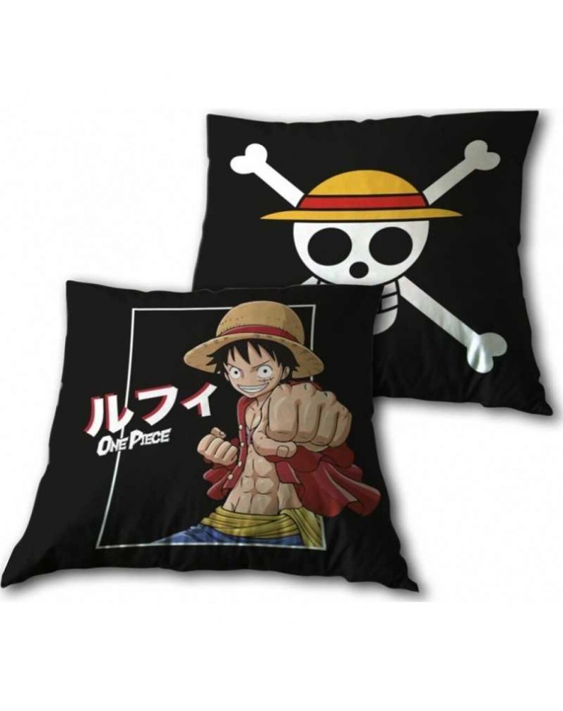 CUSHION 35 35CM ONE PIECE BLACK WITH LUFFY LOGOY