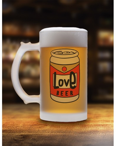 JARRA PARA CERVEZA DE CRISTAL ESMERILADO LOVE BEER