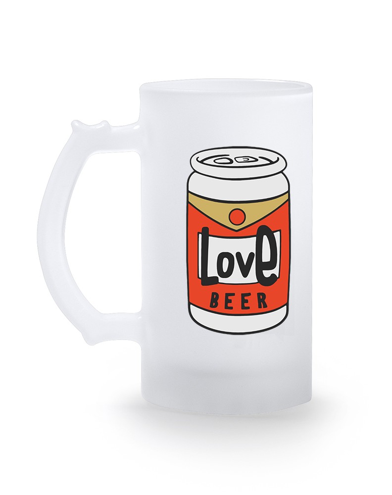 JARRA PARA CERVEZA DE CRISTAL ESMERILADO LOVE BEER