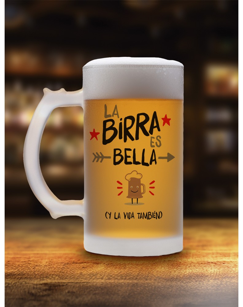 JARRA PARA CERVEZA DE CRISTAL ESMERILADO LA BIRRA ES BELLA