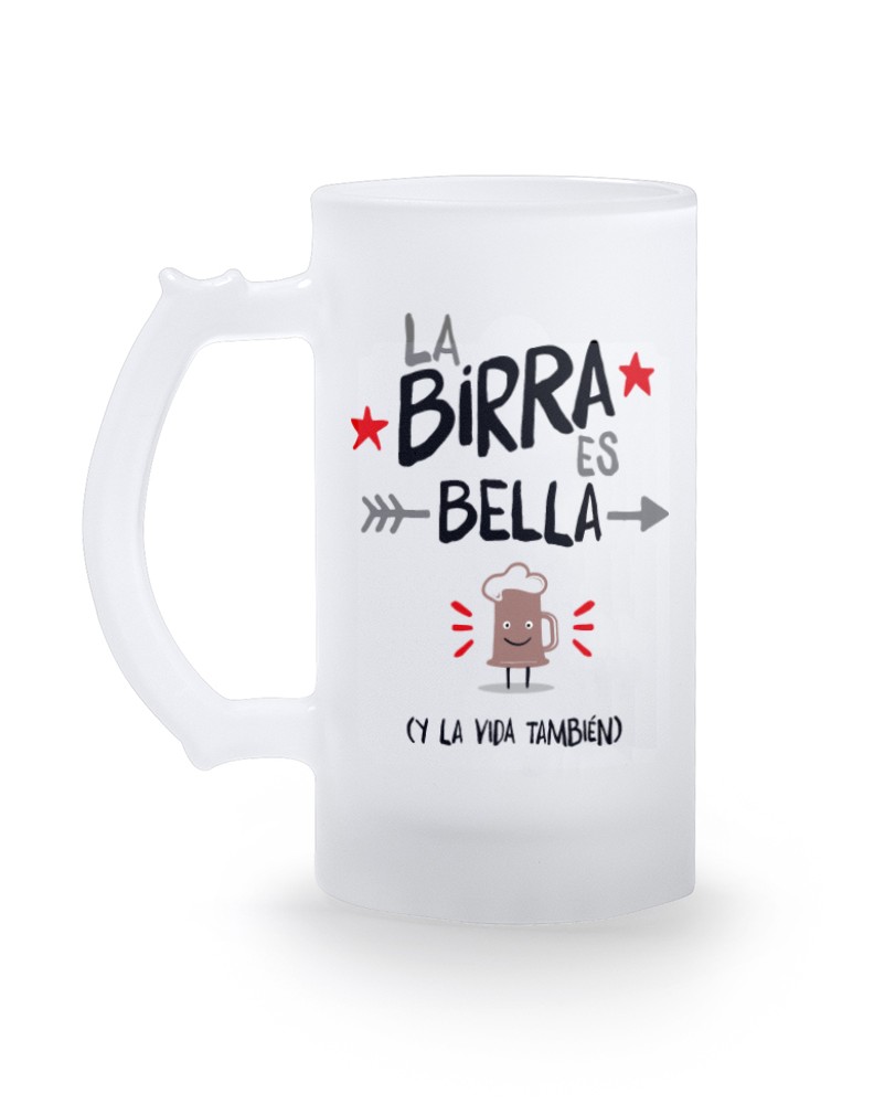 JARRA PARA CERVEZA DE CRISTAL ESMERILADO LA BIRRA ES BELLA