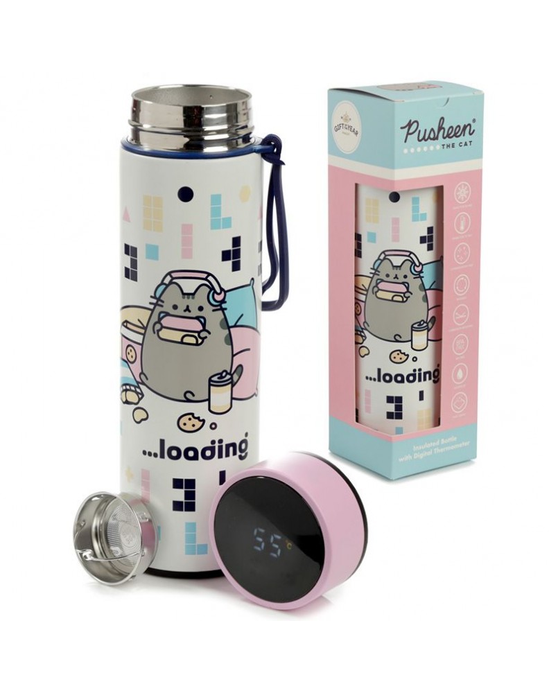 BOTELLA TERMO CON TERMOMETRO GATO PUSHEEN JUGUETON