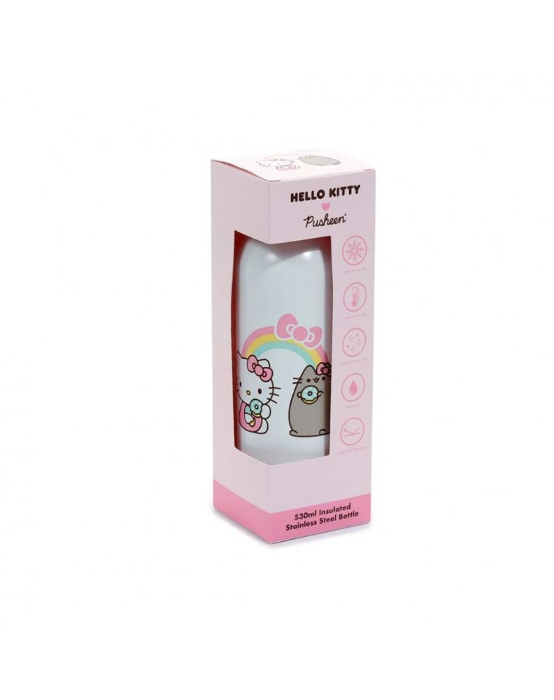 BOTELLA TERMICA DE ACERO INOXIDABLE - HELLO KITTY Y GATO PUSHEEN 530M1