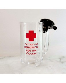 JARRA DE CERVEZA PARA EMERGENCIAS CON TIMBRE DE CRISTAL