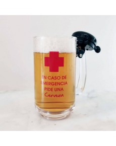 JARRA DE CERVEZA PARA EMERGENCIAS CON TIMBRE DE CRISTAL