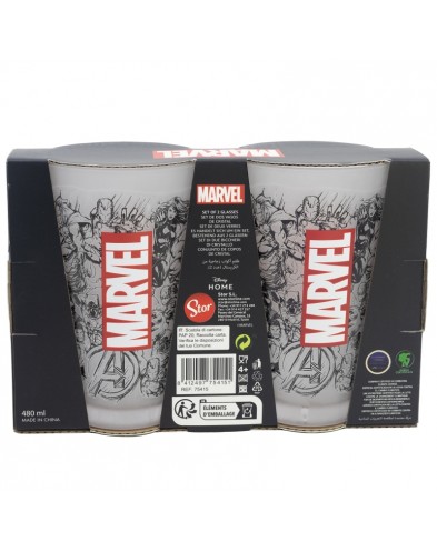 SET OF 2 CASUAL GLASS TUMBLERS 490 ML MARVEL PATTERN