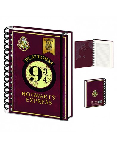 CUADERNO DE ESPIRAL A5 ANDÉN 9 3/4 Y ESCUDO HOGWARTS 21 X 15 CM