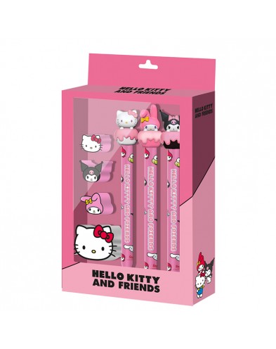 PACK OF 3 ETERNAL PENCILS + 3 ERASERS + SHARPENER - HELLO KITTY